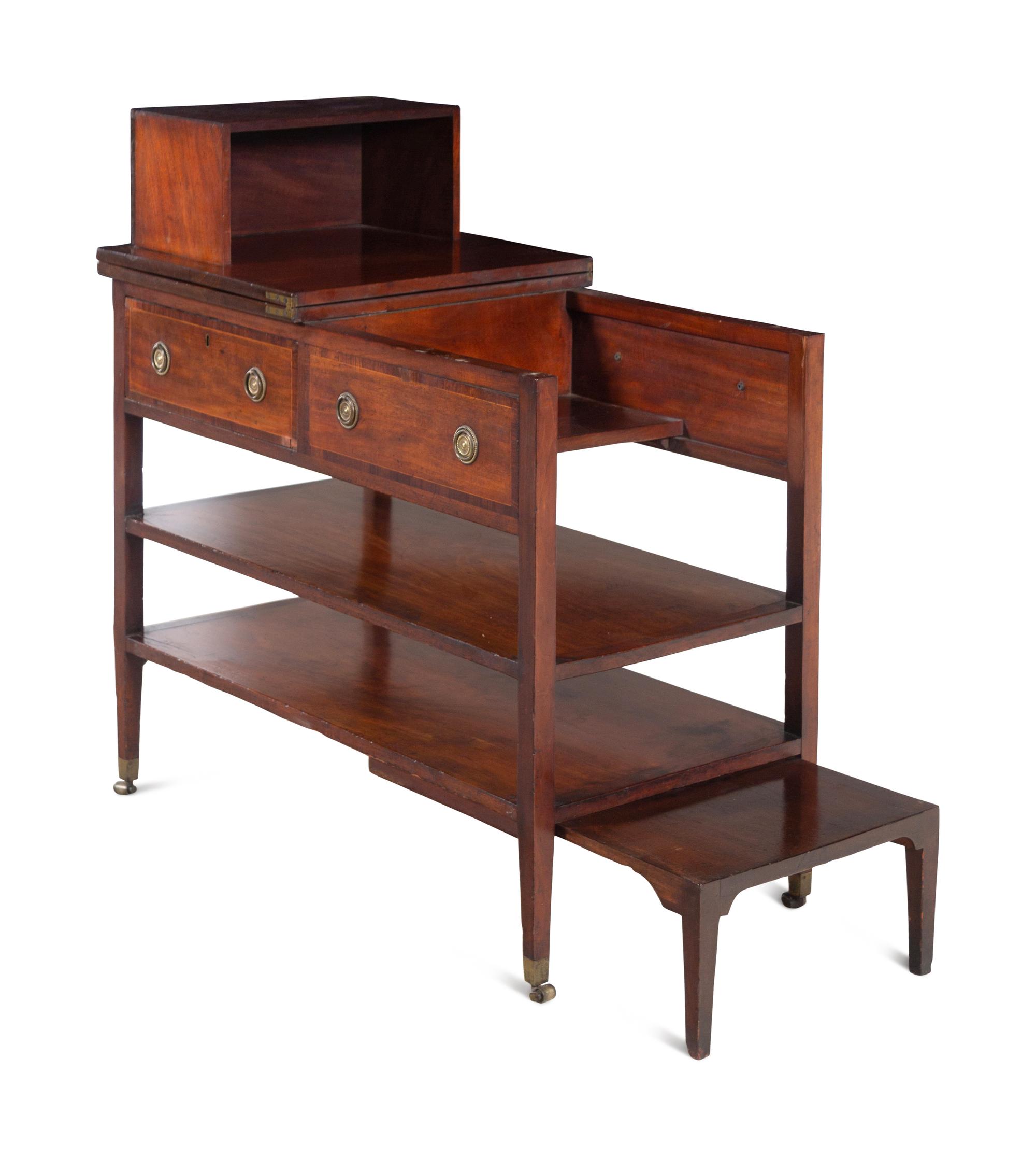 An English Mahogany Metamorphic Serving Table Converting to Library Stairs