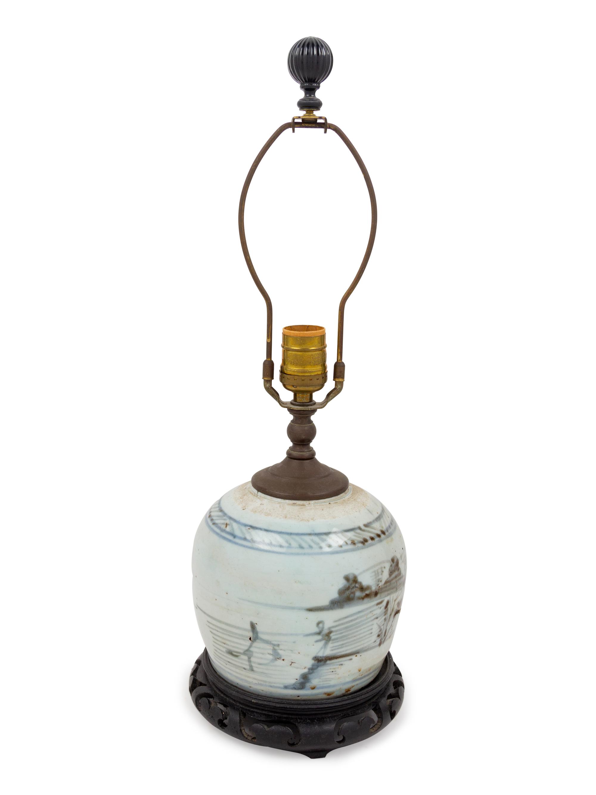 A Chinese Blue and White Glazed Canton Ginger Jar