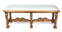 A Louis XVI Style Carved Walnut Bench Height 20 x width 47 1/2 x depth 17 inches. — 20TH CENTURY