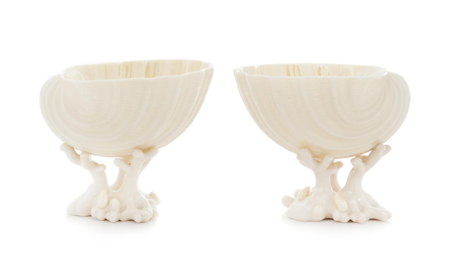 A Pair of Belleek Shell Compotes Height 5 inches. — SIXTH GREEN MARK (1965-1980)