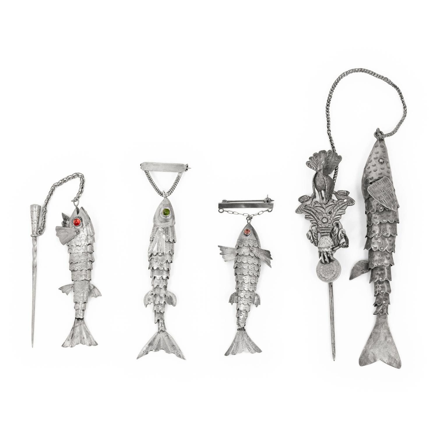Four Silver Articulated Fish Fashion Accessories