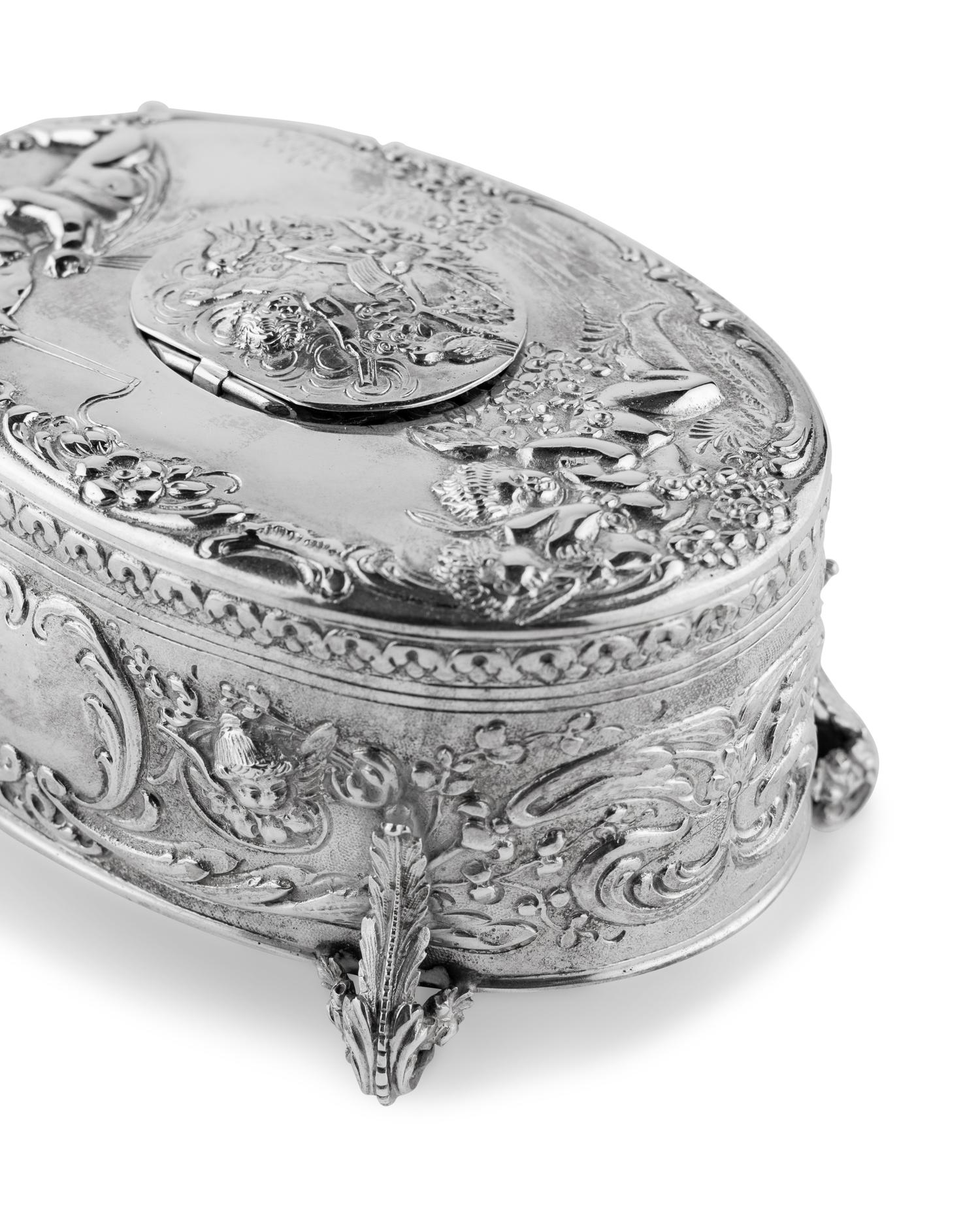 A German Silver Singing Bird Automaton Box