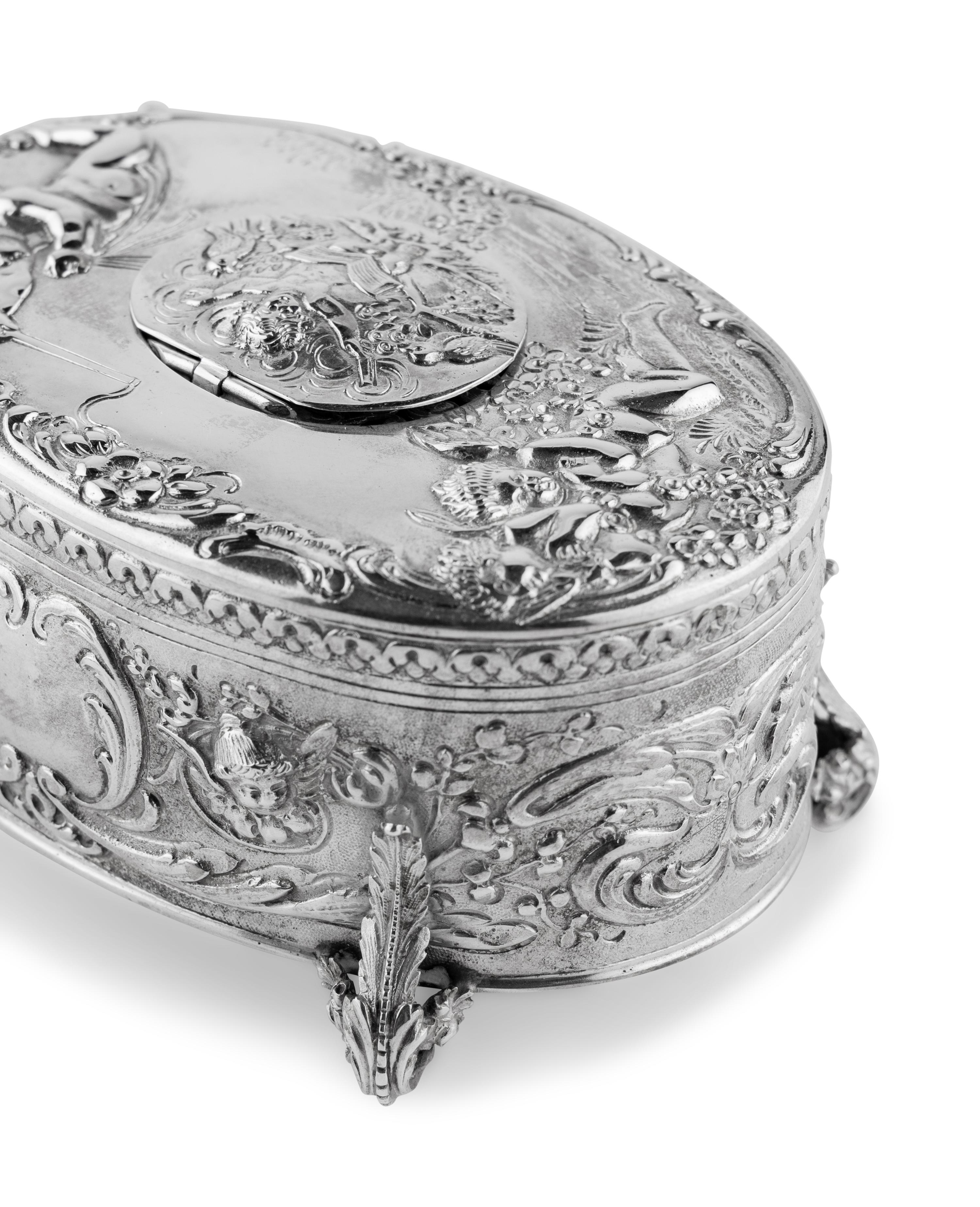 A German Silver Singing Bird Automaton Box