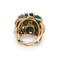 YELLOW GOLD, EMERALD, SAPPHIRE, AND DIAMOND RING