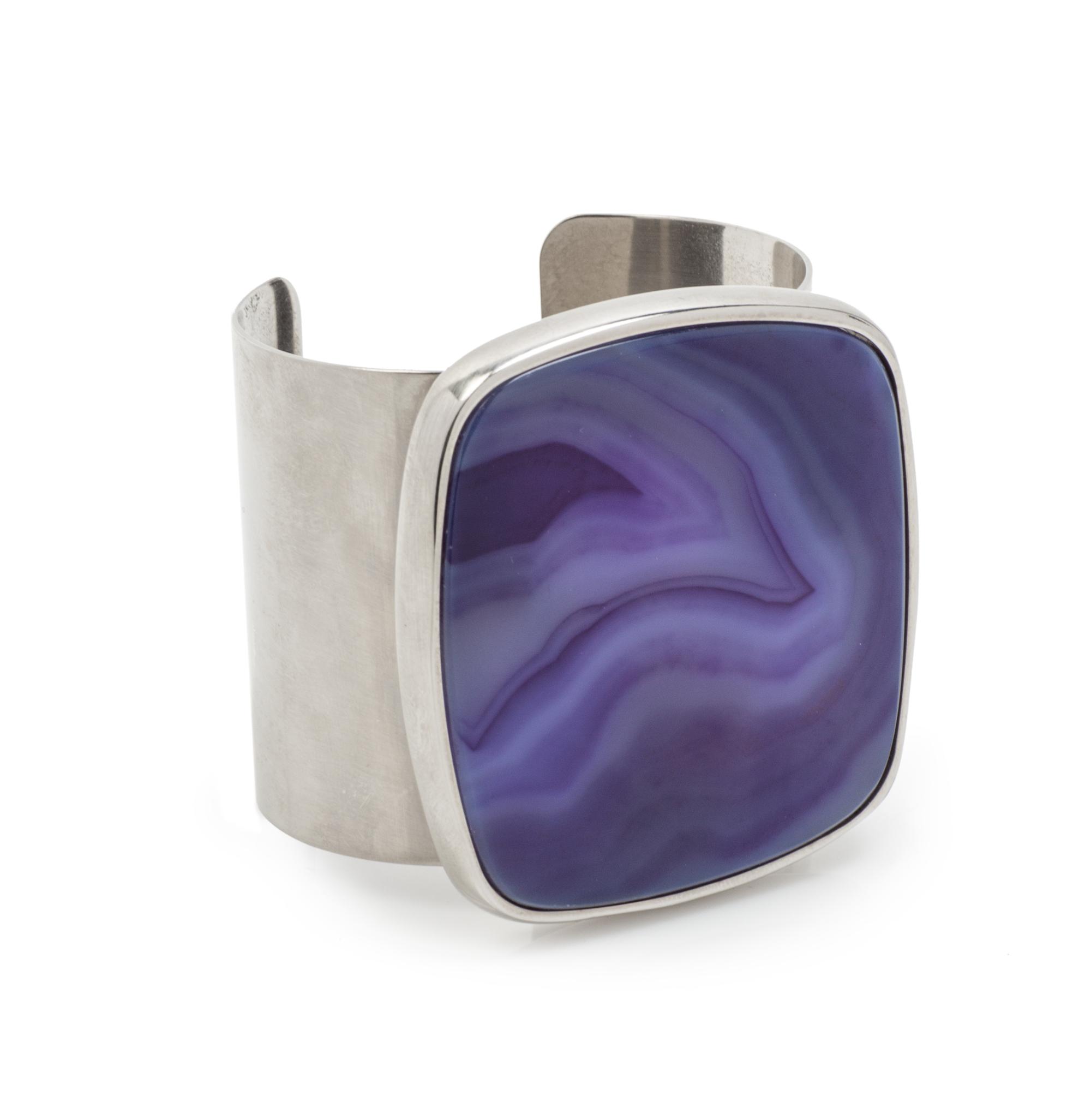 A Chanel Silvertone Agate Cuff Bracelet,