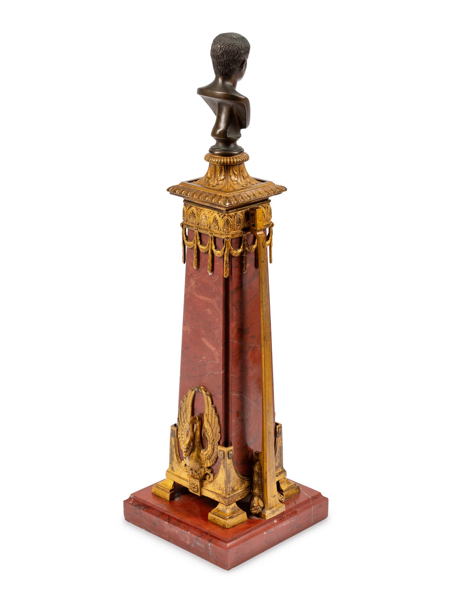 A Grand Tour Bronze and Patinated Metal Mounted Marble Table Ornament