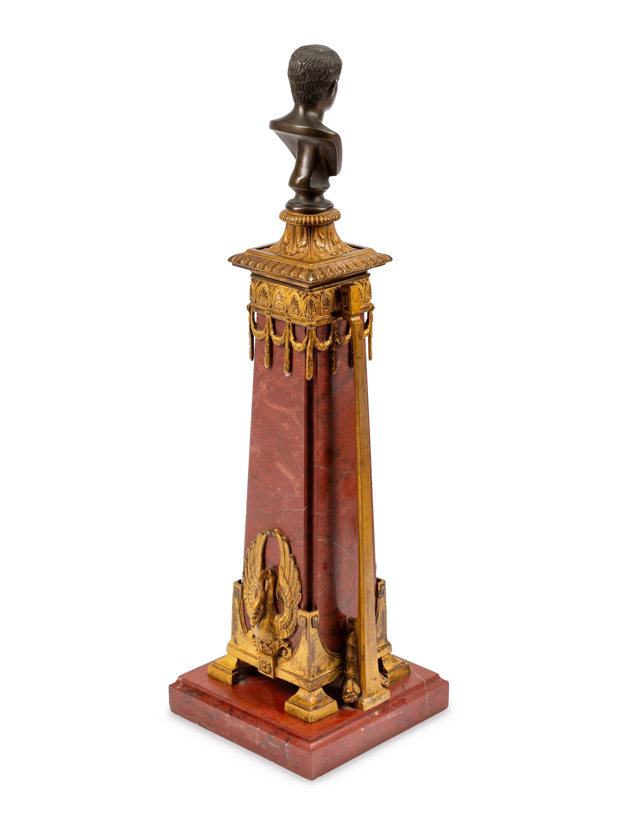 A Grand Tour Bronze and Patinated Metal Mounted Marble Table Ornament