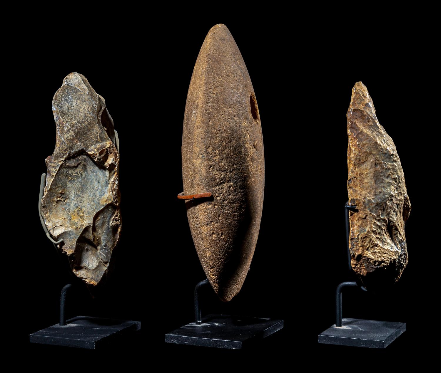 Three Prehistoric Stone Hand Axes