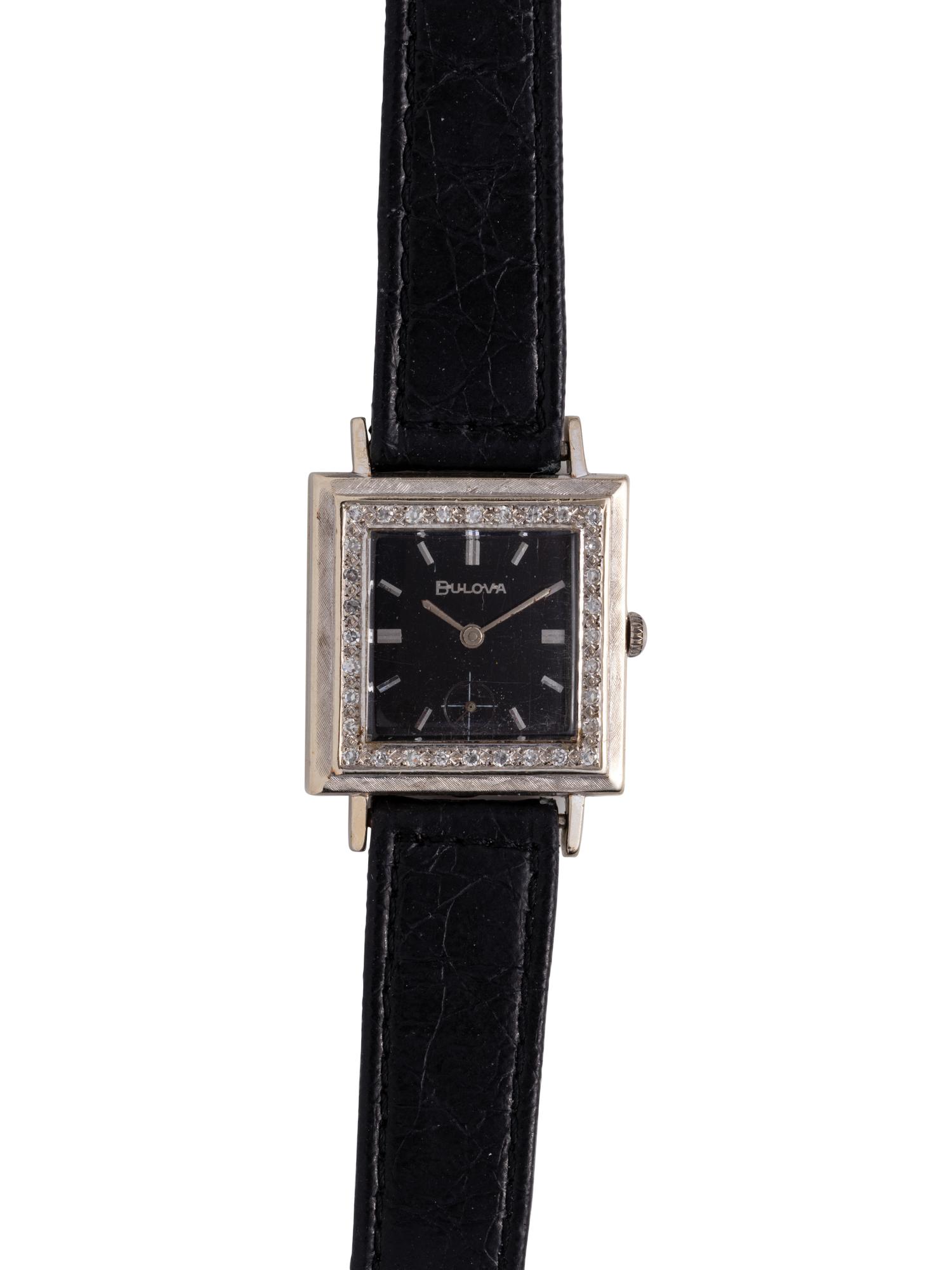 BULOVA, 14K WHITE GOLD AND DIAMOND WRISTWATCH