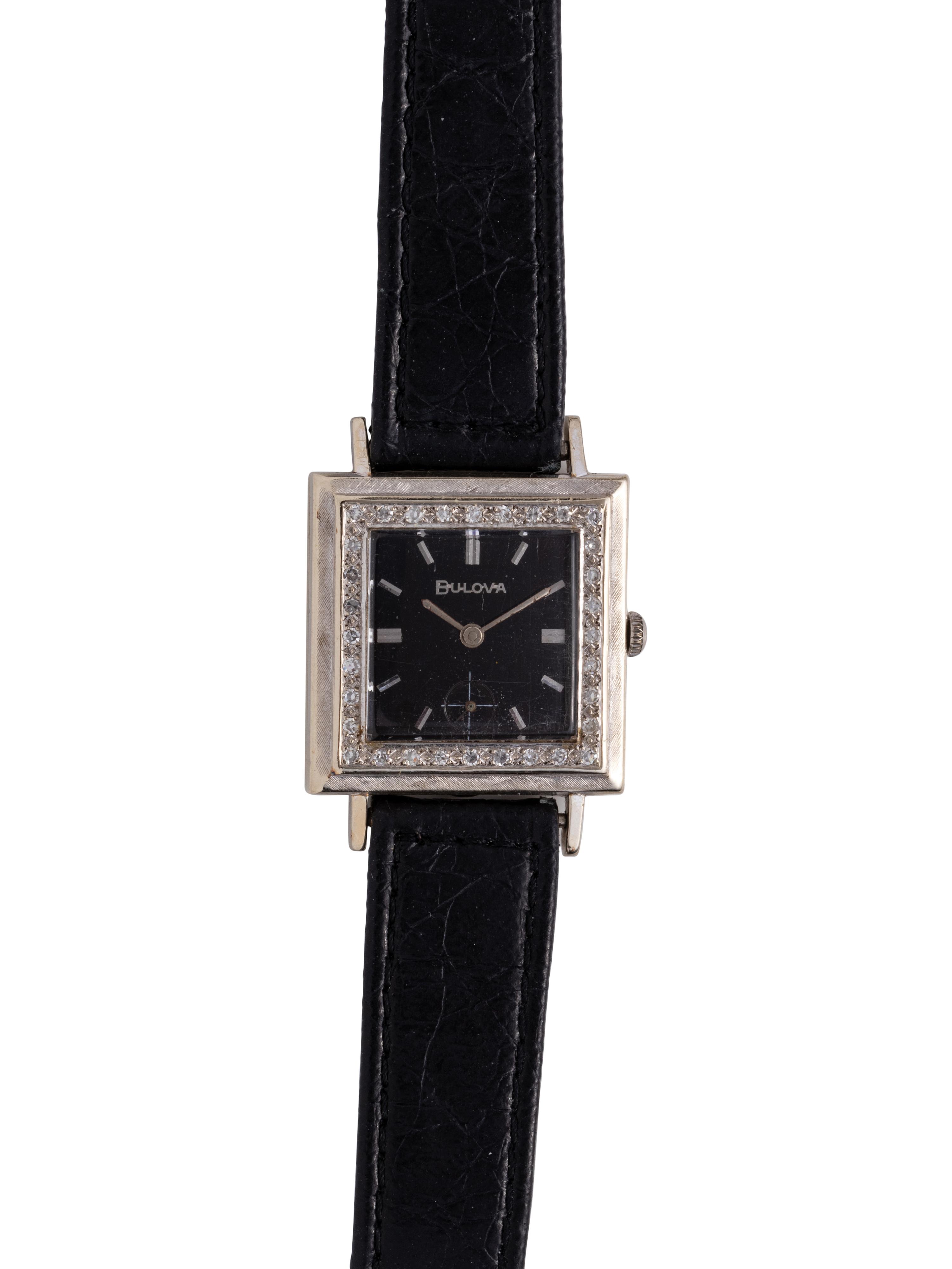 BULOVA, 14K WHITE GOLD AND DIAMOND WRISTWATCH