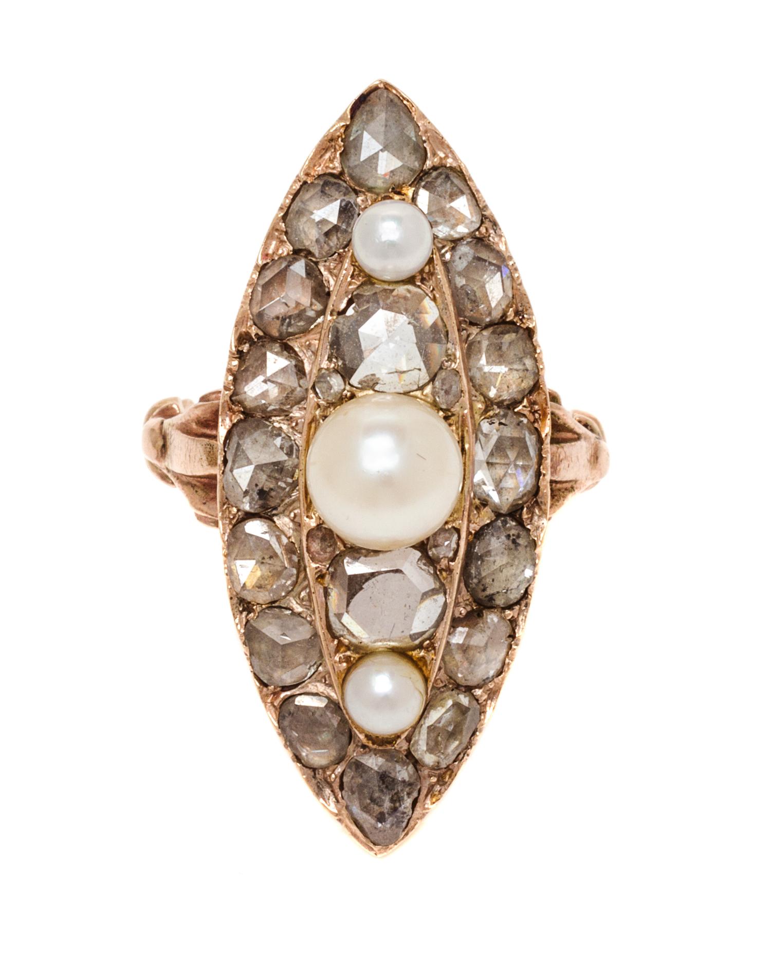 A Rose Gold, Pearl and Diamond Ring, 5.30 dwts.