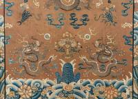 A Large Ochre Ground Embroidered Silk 'Dragon' Panel
