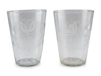 A Pair of Large Blown and Etched Glass Beakers