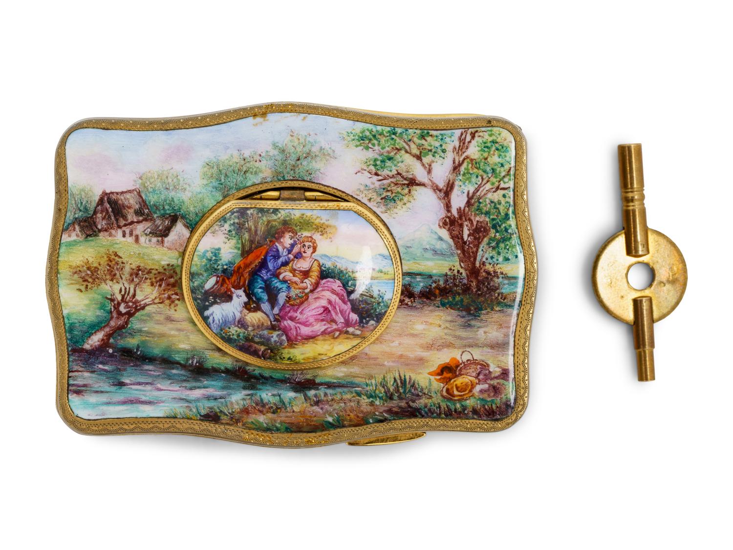 A German Enameled Singing Bird Automaton Box