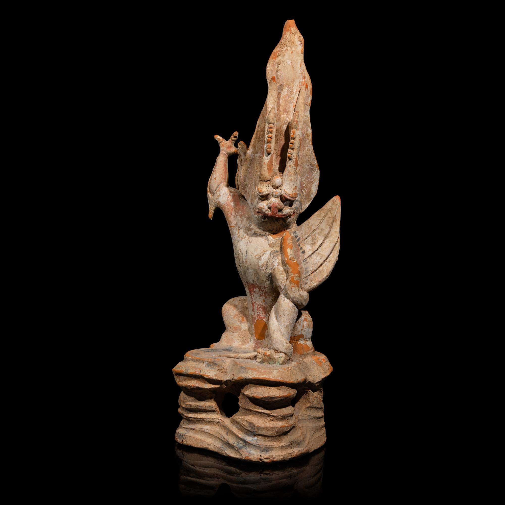 A Chinese Painted Pottery Figure of an Earth Spirit, Tang Dynasty 唐 彩陶鎮墓獸