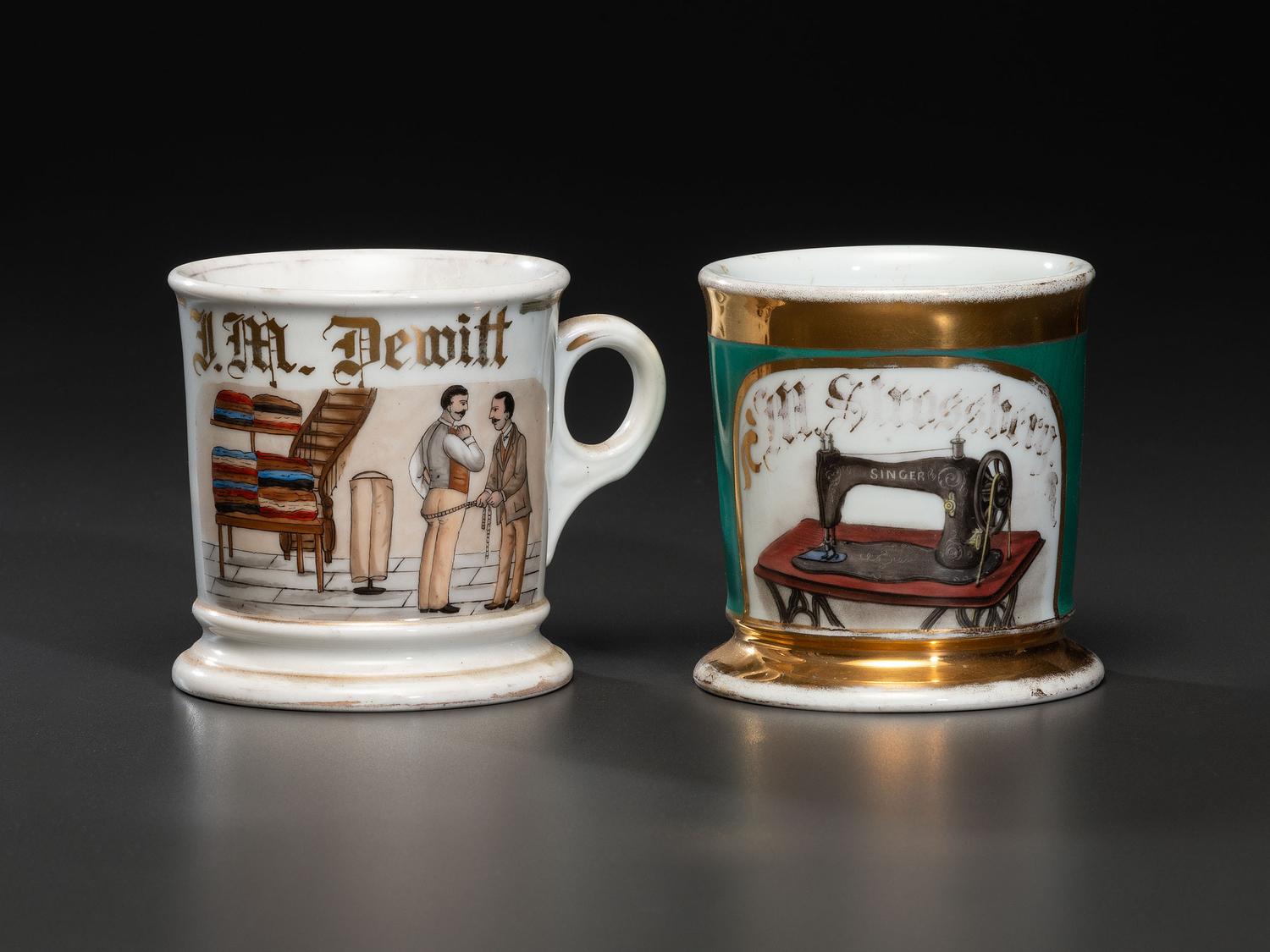Two Tailor's Occupational Shaving Mugs