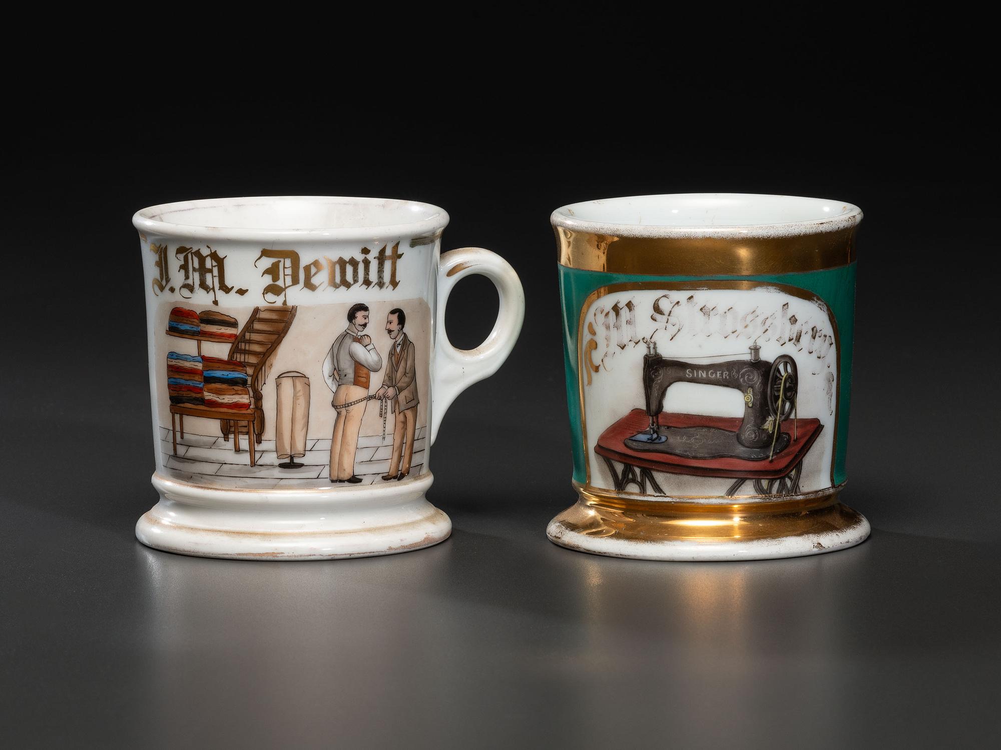 Two Tailor's Occupational Shaving Mugs