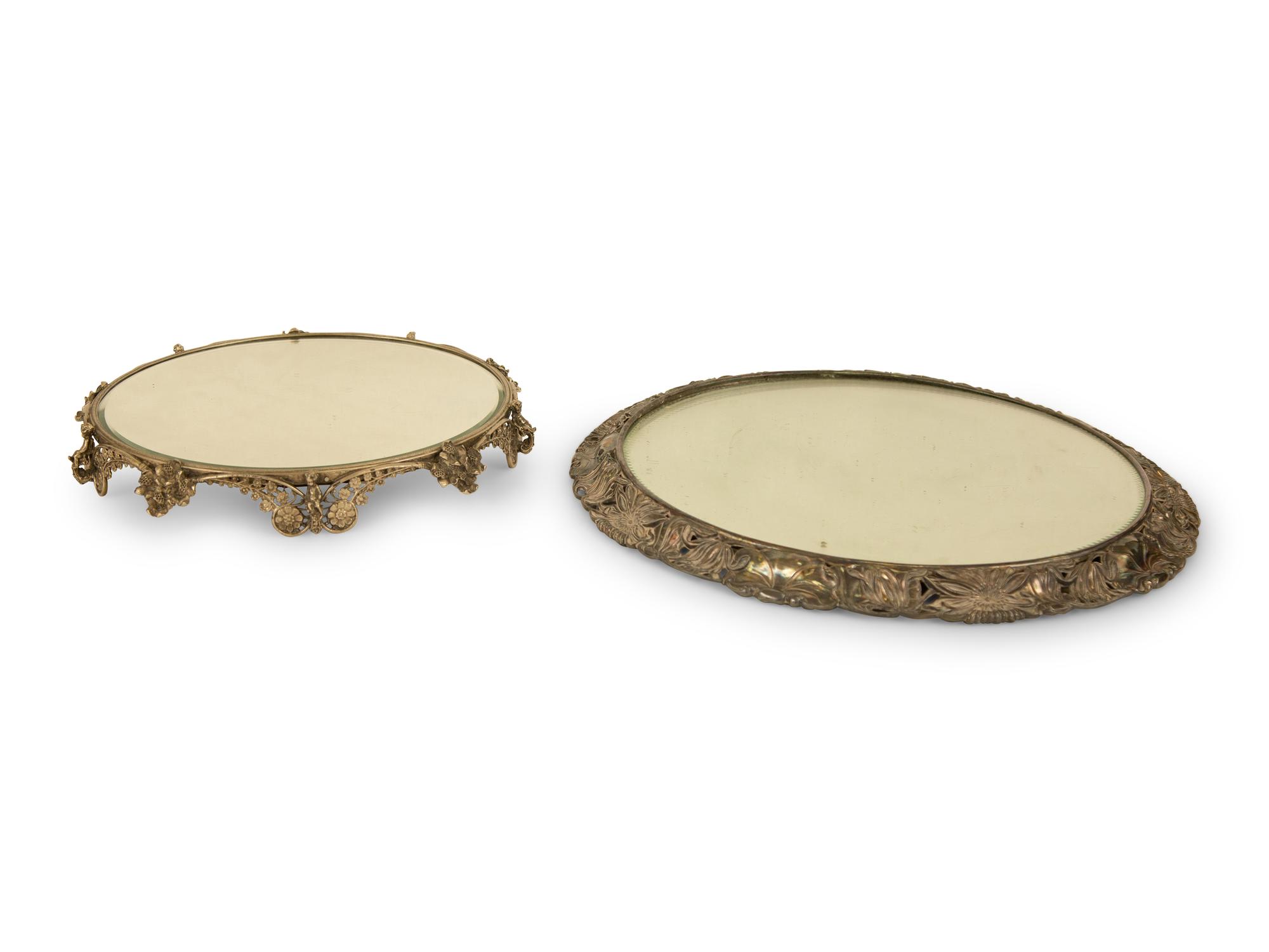 Two Silvered Metal Mirrored Plateaus