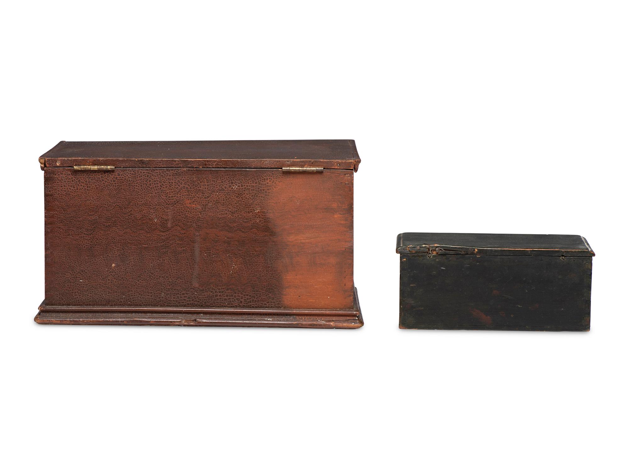 Two Painted Pine Lift-Top Boxes