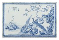 A Blue and White Porcelain Scholar's Table 19TH CENTURY OR EARLIER Height 8 x width 27 5/8 x depth 18 inches. — 19TH CENTURY OR EARLIER
