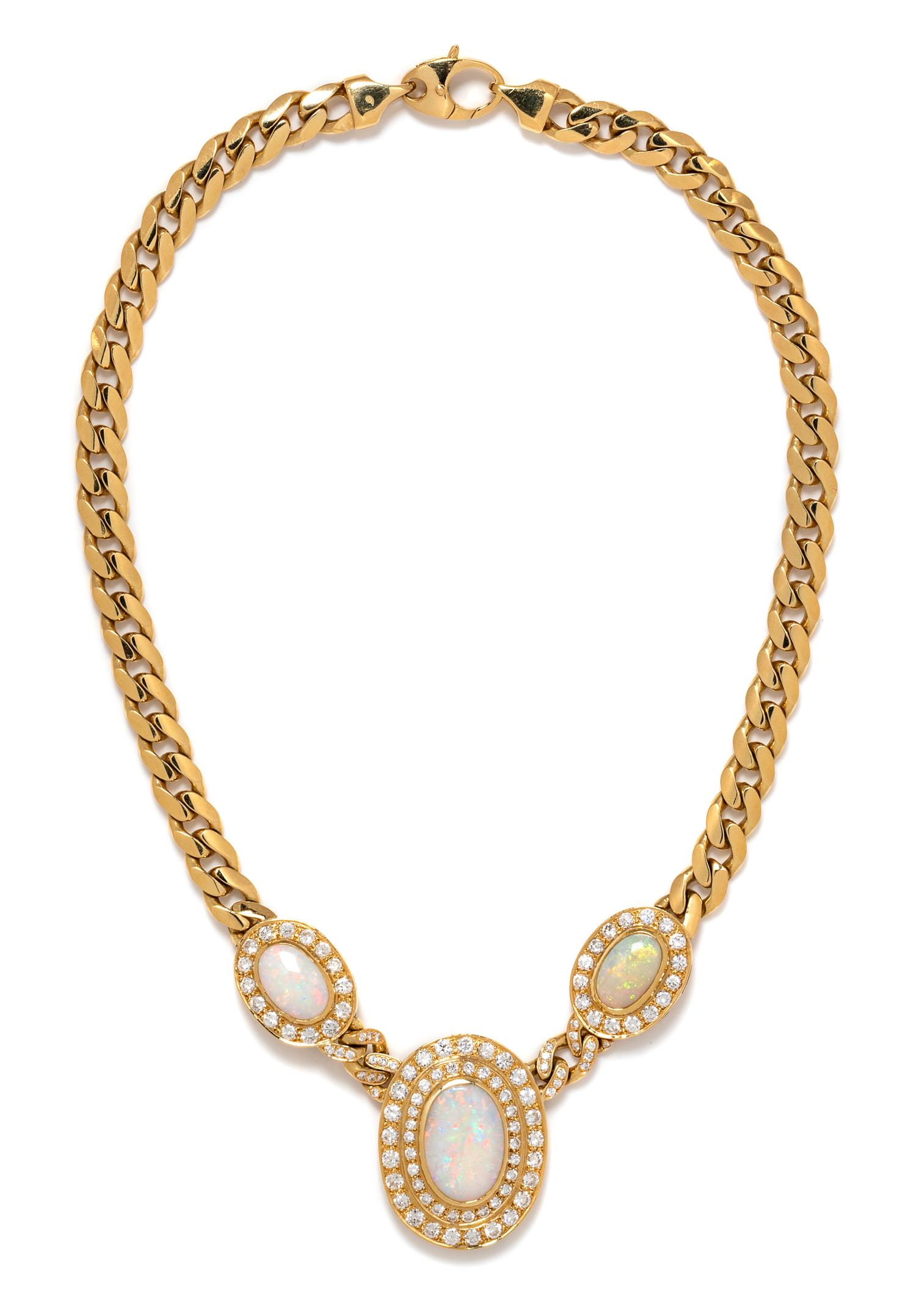 An 18 Karat Yellow Gold, Opal and Diamond Necklace, Italian, 67.10 dwts.