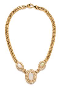 An 18 Karat Yellow Gold, Opal and Diamond Necklace, Italian, 67.10 dwts.