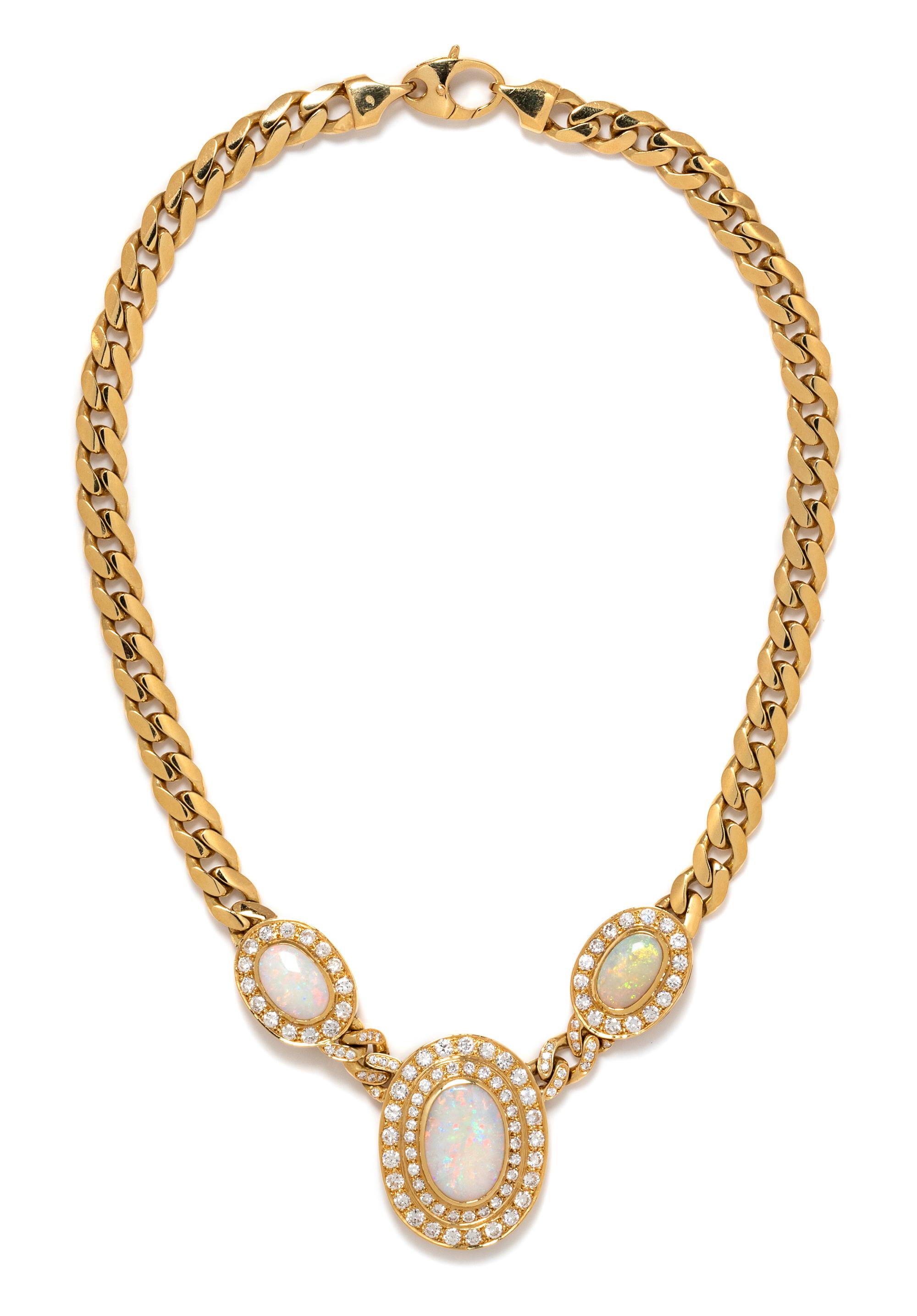 An 18 Karat Yellow Gold, Opal and Diamond Necklace, Italian, 67.10 dwts.