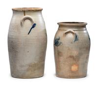 Two Cobalt Decorated Stoneware Crocks