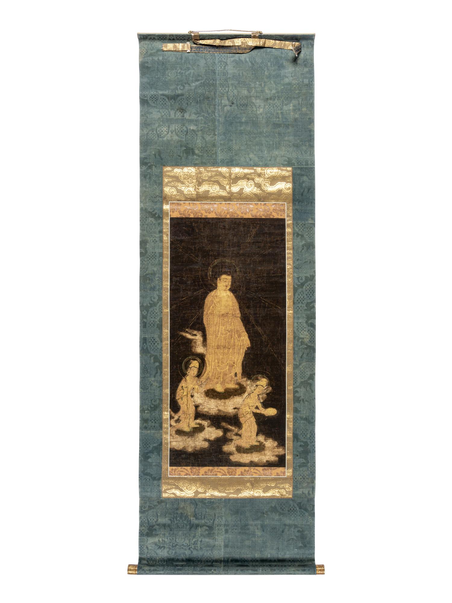 A Japanese Hanging Scroll Depicting Amida Raigo: Welcoming Descent of the Buddha Amida, Muromachi Period 日本室町时代 佛陀臨世圖