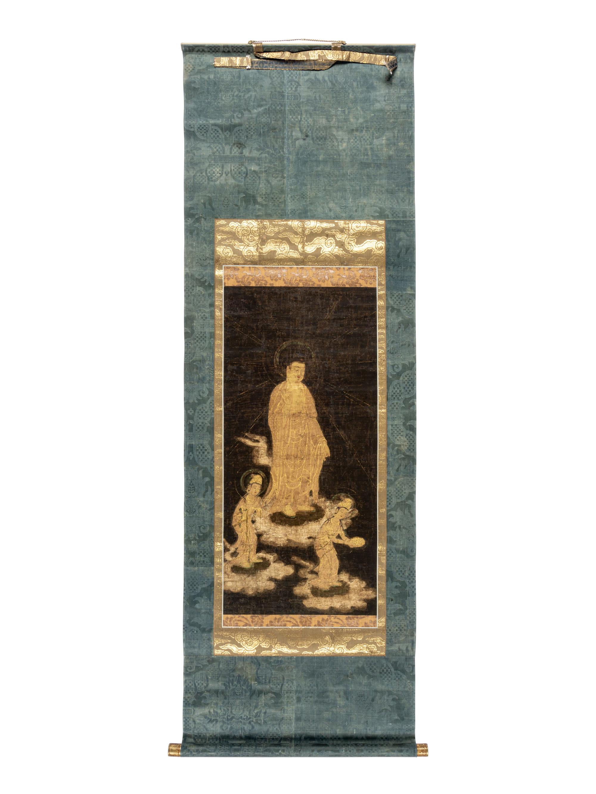A Japanese Hanging Scroll Depicting Amida Raigo: Welcoming Descent of the Buddha Amida, Muromachi Period 日本室町时代 佛陀臨世圖