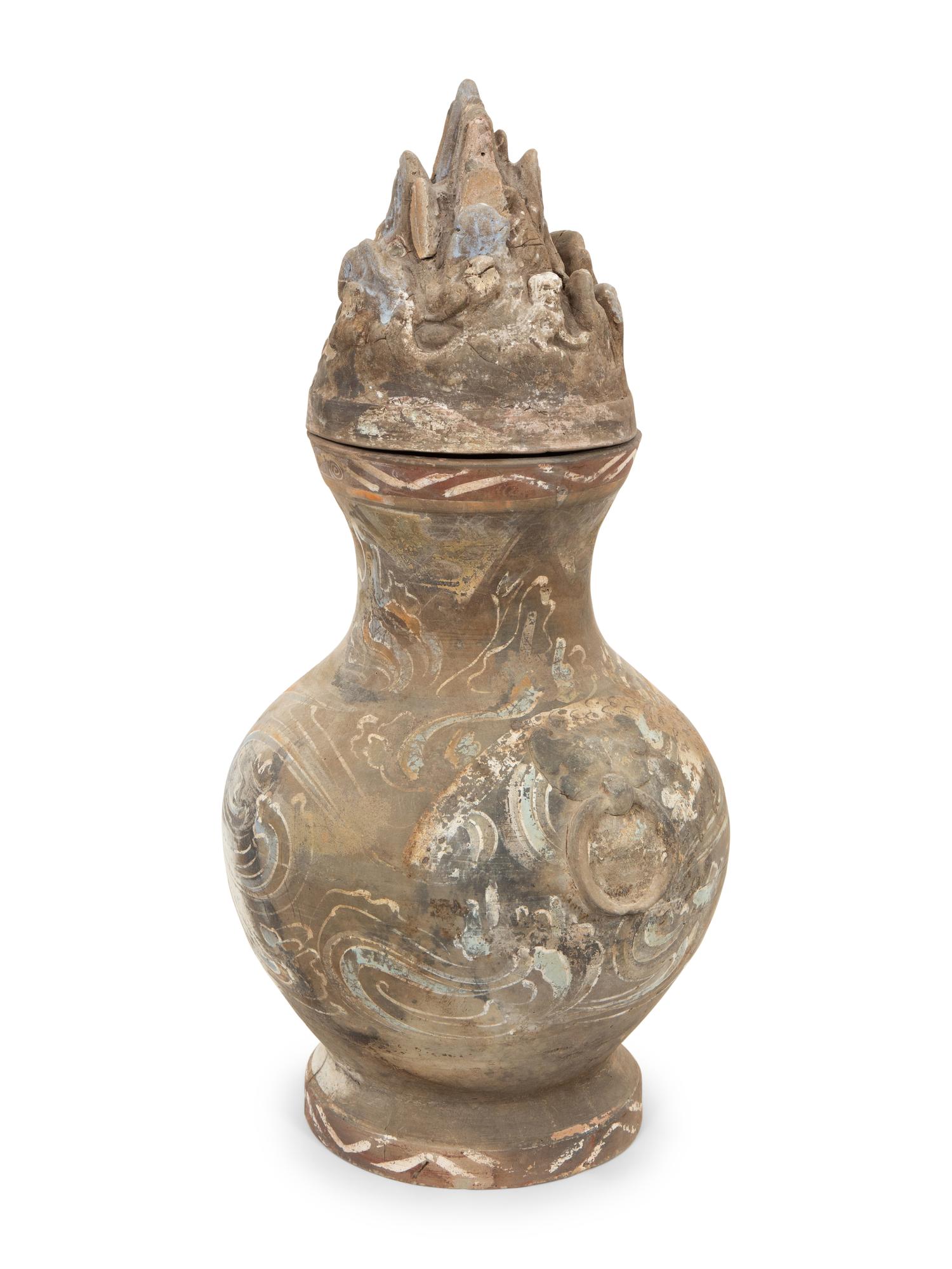 A Chinese Painted Pottery Hu Jar and Cover