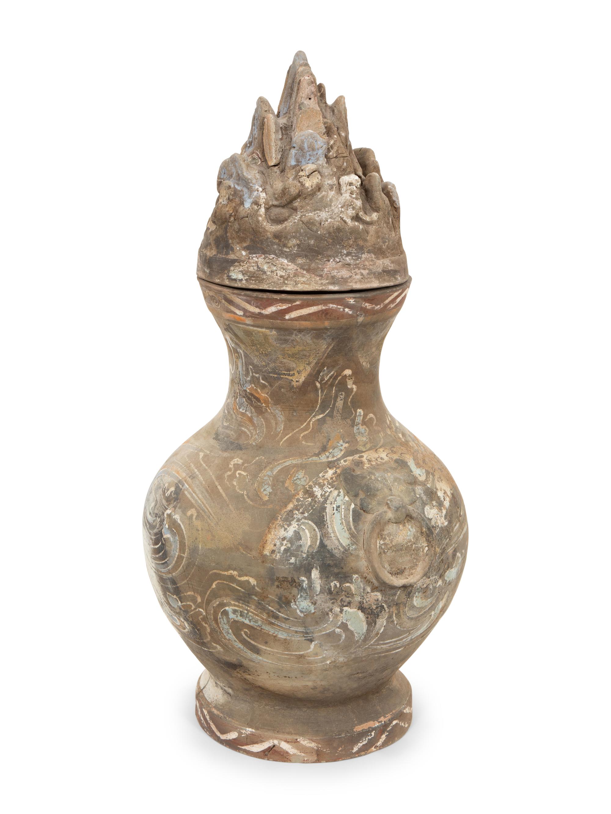 A Chinese Painted Pottery Hu Jar and Cover