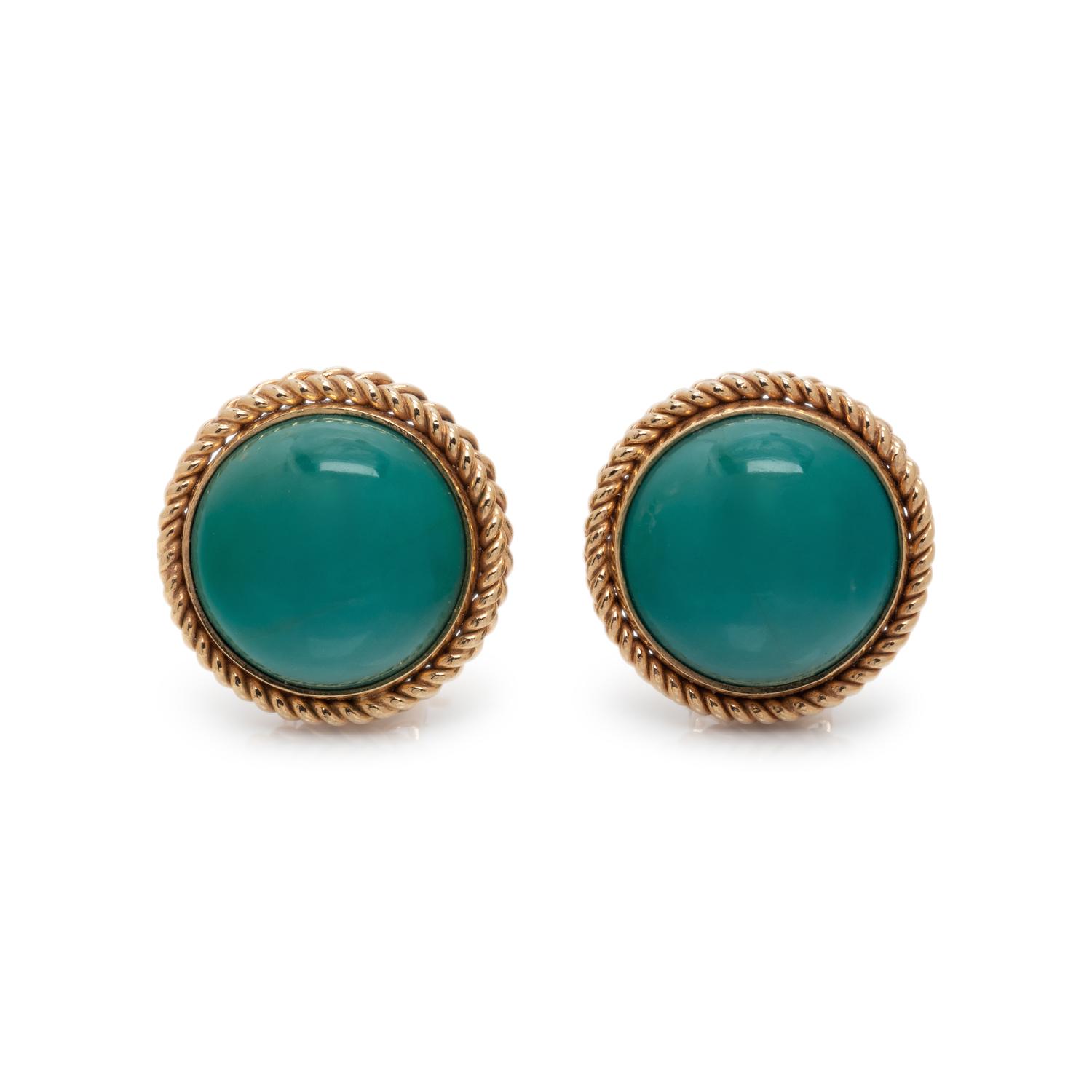 YELLOW GOLD AND TURQUOISE EARCLIPS