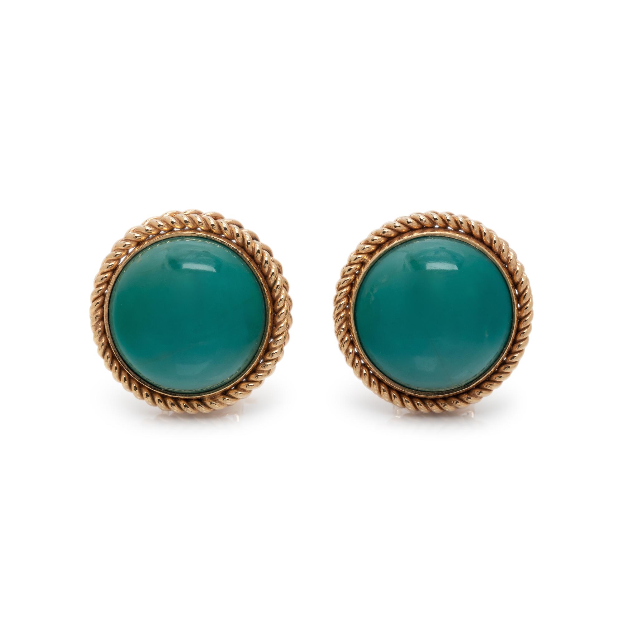 YELLOW GOLD AND TURQUOISE EARCLIPS