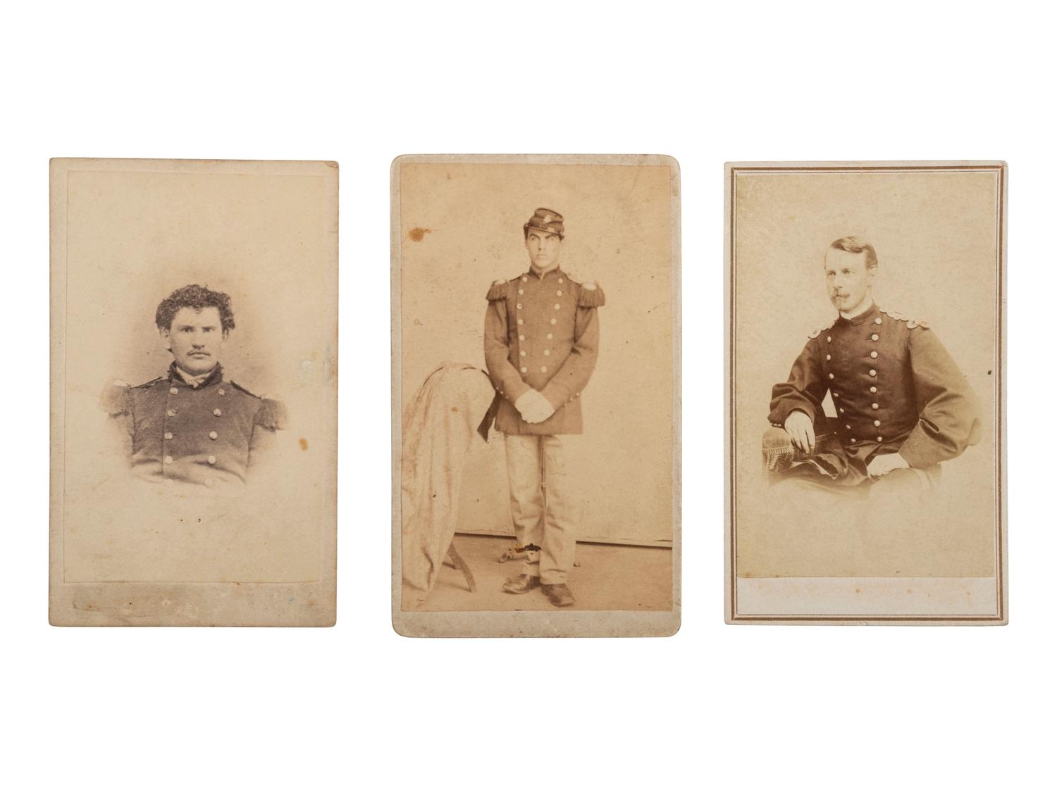 [CIVIL WAR]. 3 CDVs of US marines, incl. postwar example featuring globe and anchor insignia.