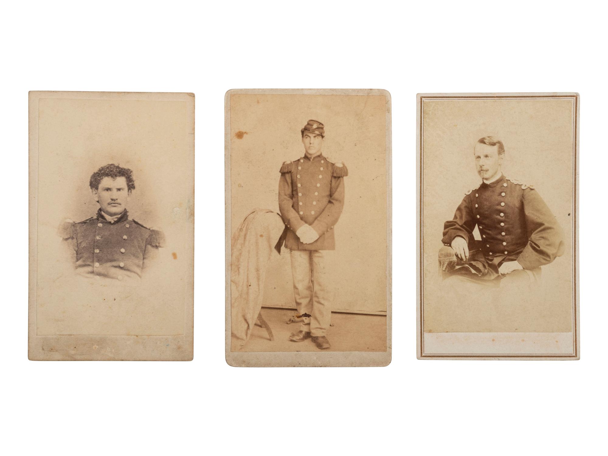 [CIVIL WAR]. 3 CDVs of US marines, incl. postwar example featuring globe and anchor insignia.