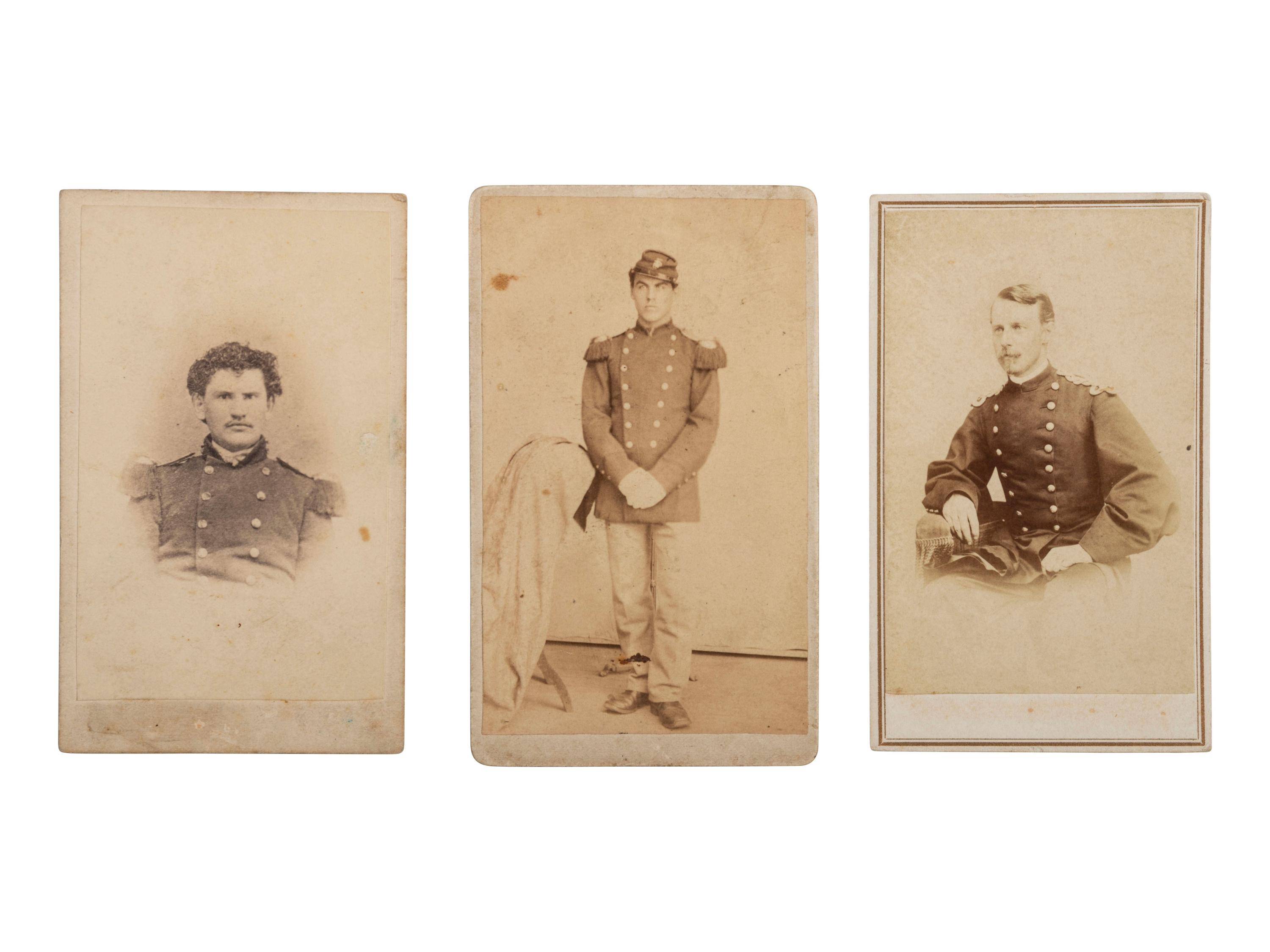 [CIVIL WAR]. 3 CDVs of US marines, incl. postwar example featuring globe and anchor insignia.