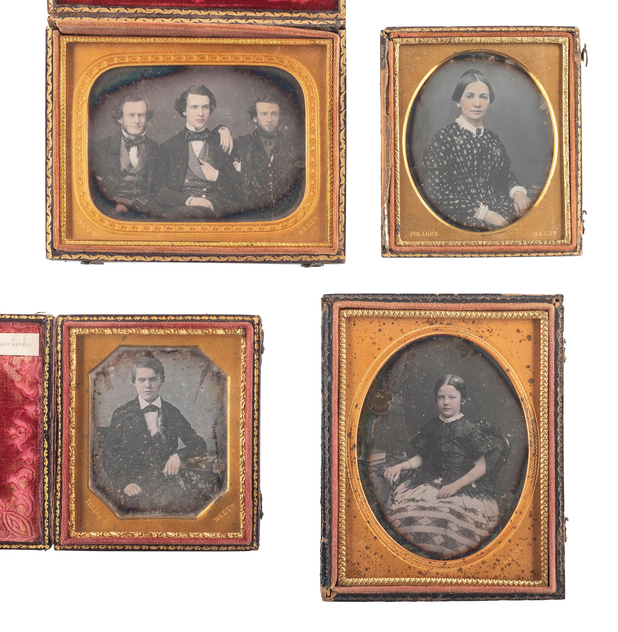 [EARLY PHOTOGRAPHY]. A group of 14 daguerreotypes by Pollock of Baltimore, MD, including: