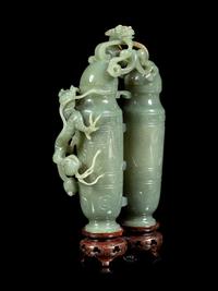 A Carved Serpentine Double Vase and Cover