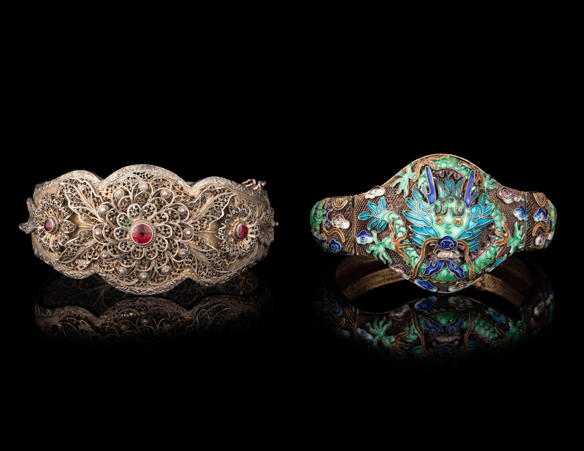 Two Chinese Metal Filigree Bracelets