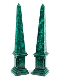 A Pair of Malachite Obelisks