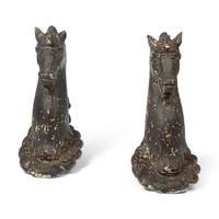 A Rare Pair of Painted Cast and Wrought-Iron Unicorn Hitching Post Finials
