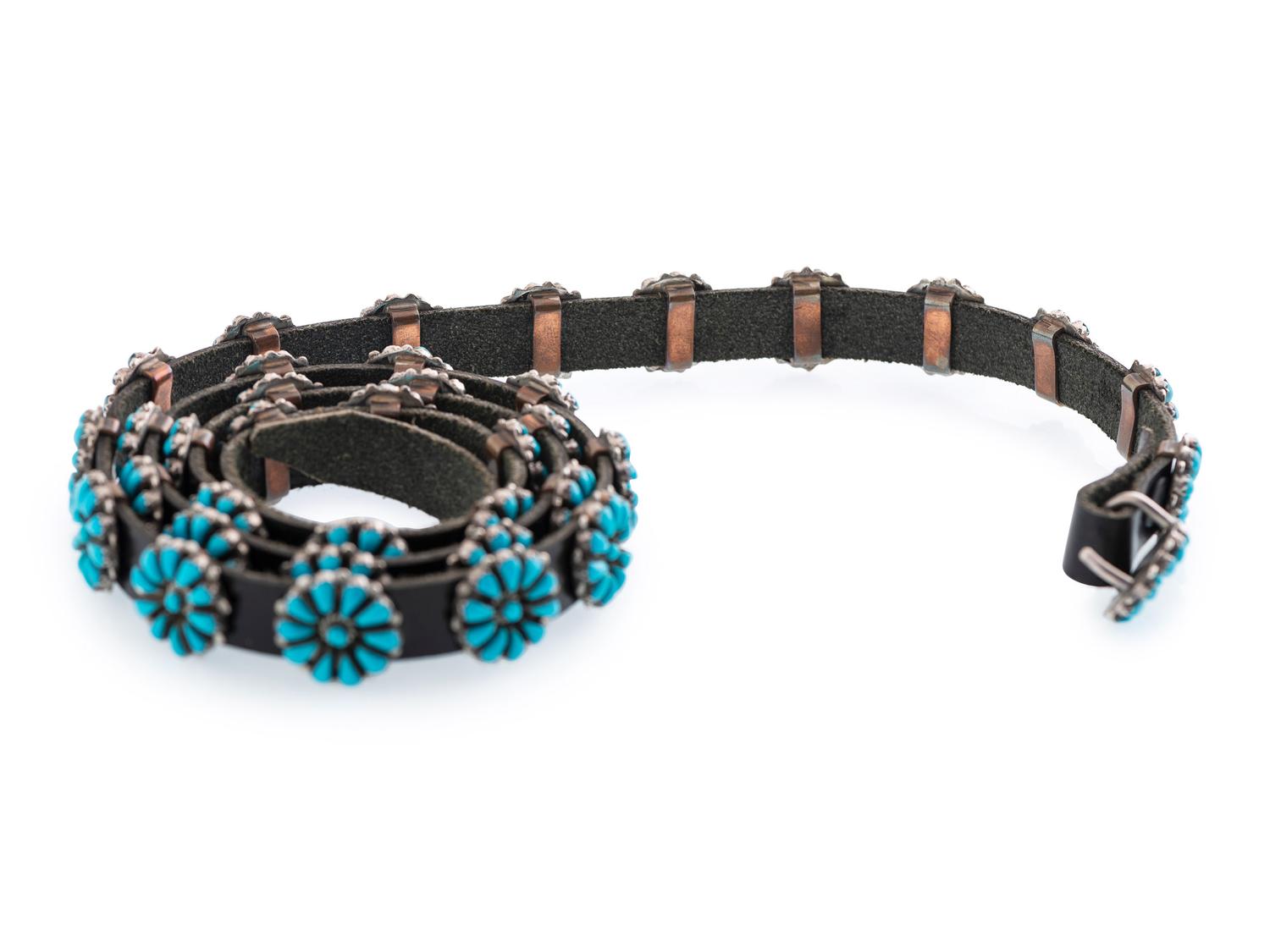 Petit Zuni Sterling Silver and Turquoise Cluster Concha Belt