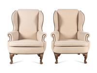 A Pair of Queen Anne Style Wingback Armchairs