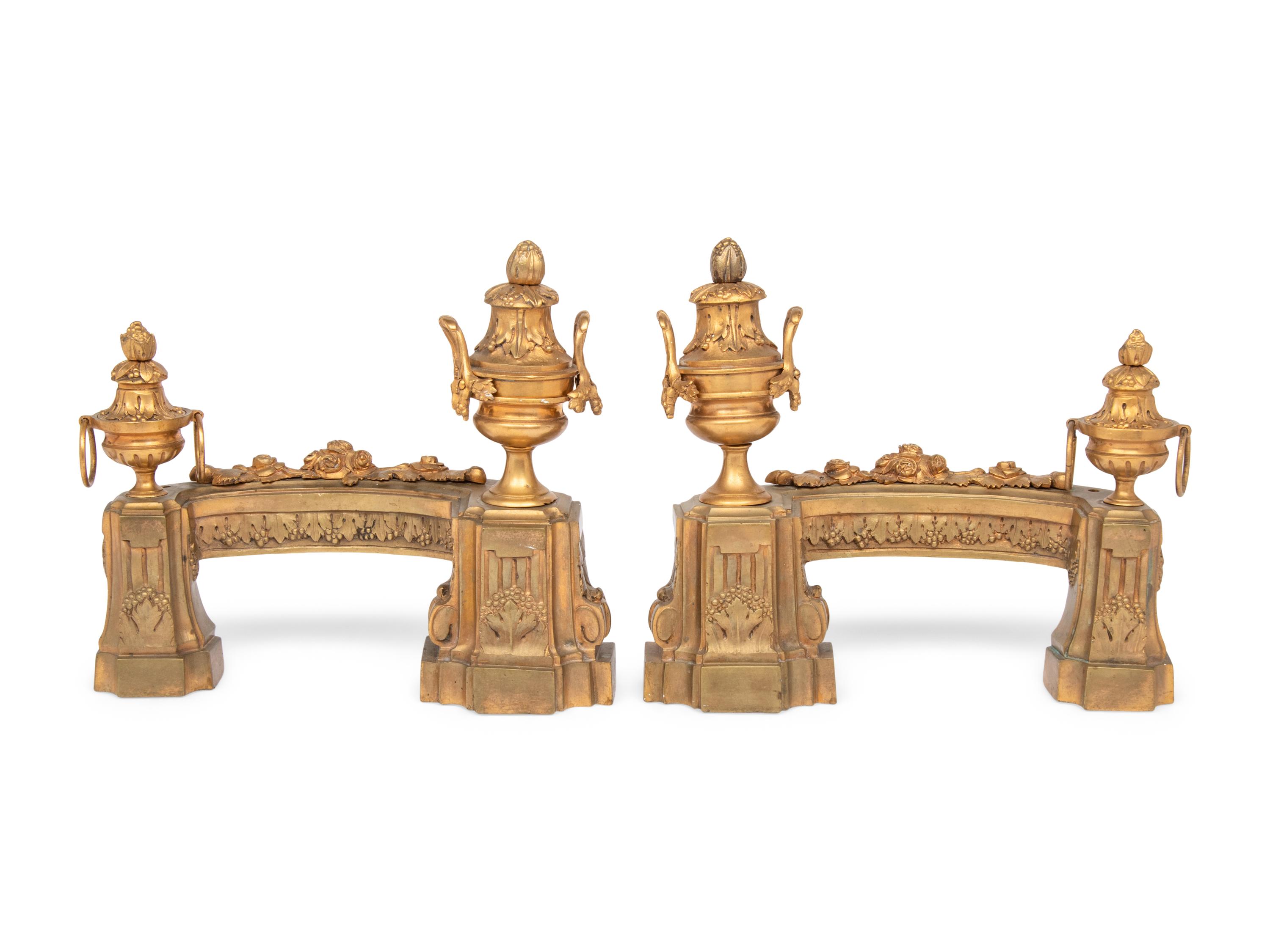 RELEASED TO OWNER -- A Pair of Louis XVI Style Gilt-Bronze Chenets