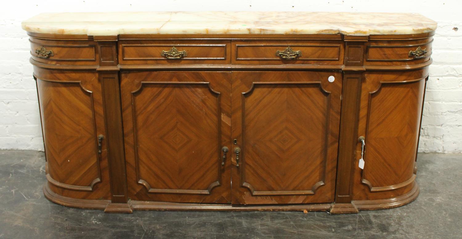 A Louis XV Style Bookmatch Veneered Console Cabinet Height 31 1/2 x width 71 1/2 x depth 18 inches. — MID-20TH CENTURY