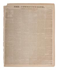 [TEXAS INDEPENDENCE]. The Frankfort Commonwealth . Vol. 4, No. 174. Frankfort, KY: Brown & Hodges, 8 June 1836. Report on the Battle of San Jacinto.