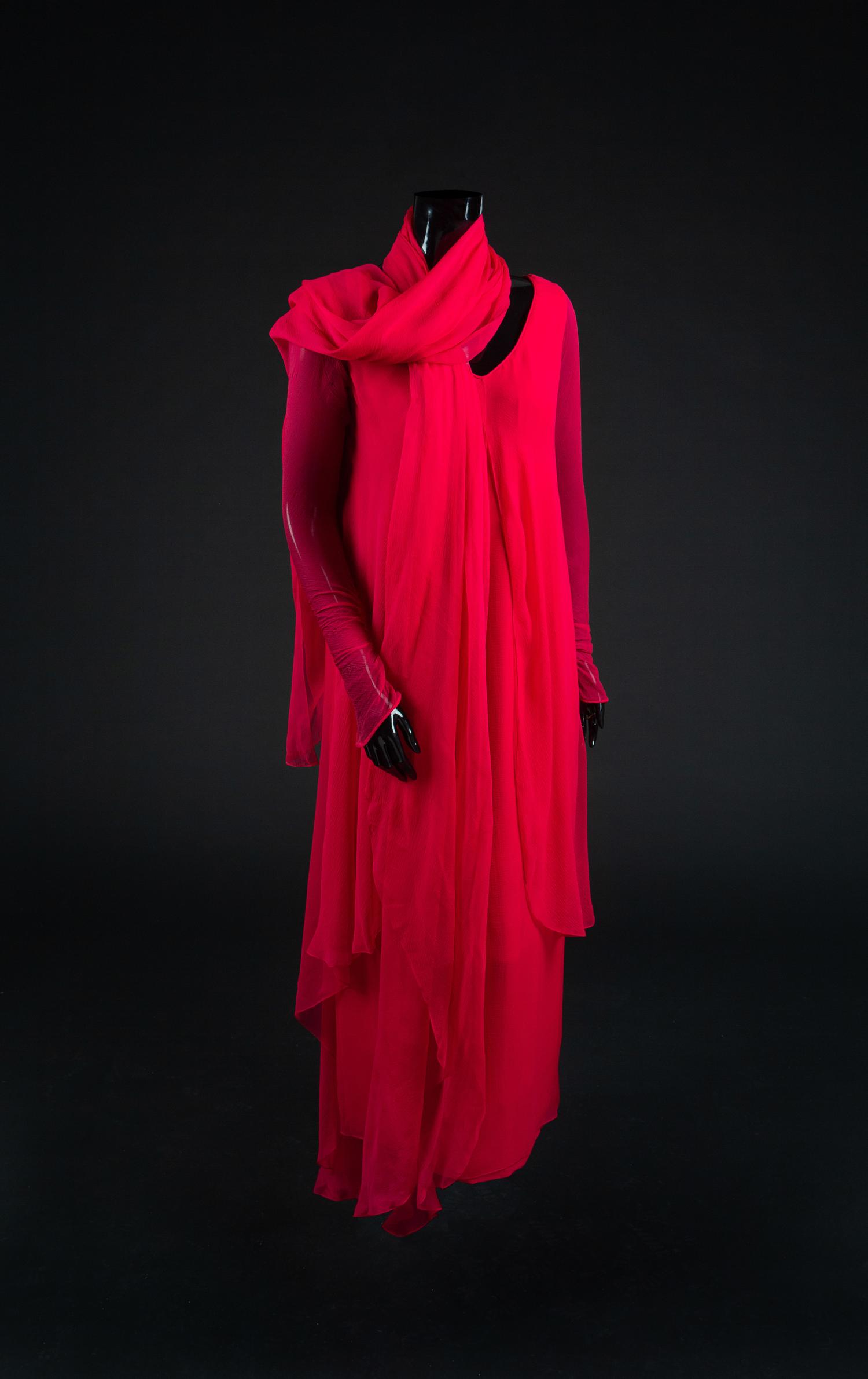 Dress, Shawl, Earrings, Ring and Bag, 1988. Dress designed by Paul Zastupnevitch and made by Western Costume Company in Los Angeles — Worn by Olivia de Havilland for the 60th Academy Awards in 1988 when she presented the award for best art direction.