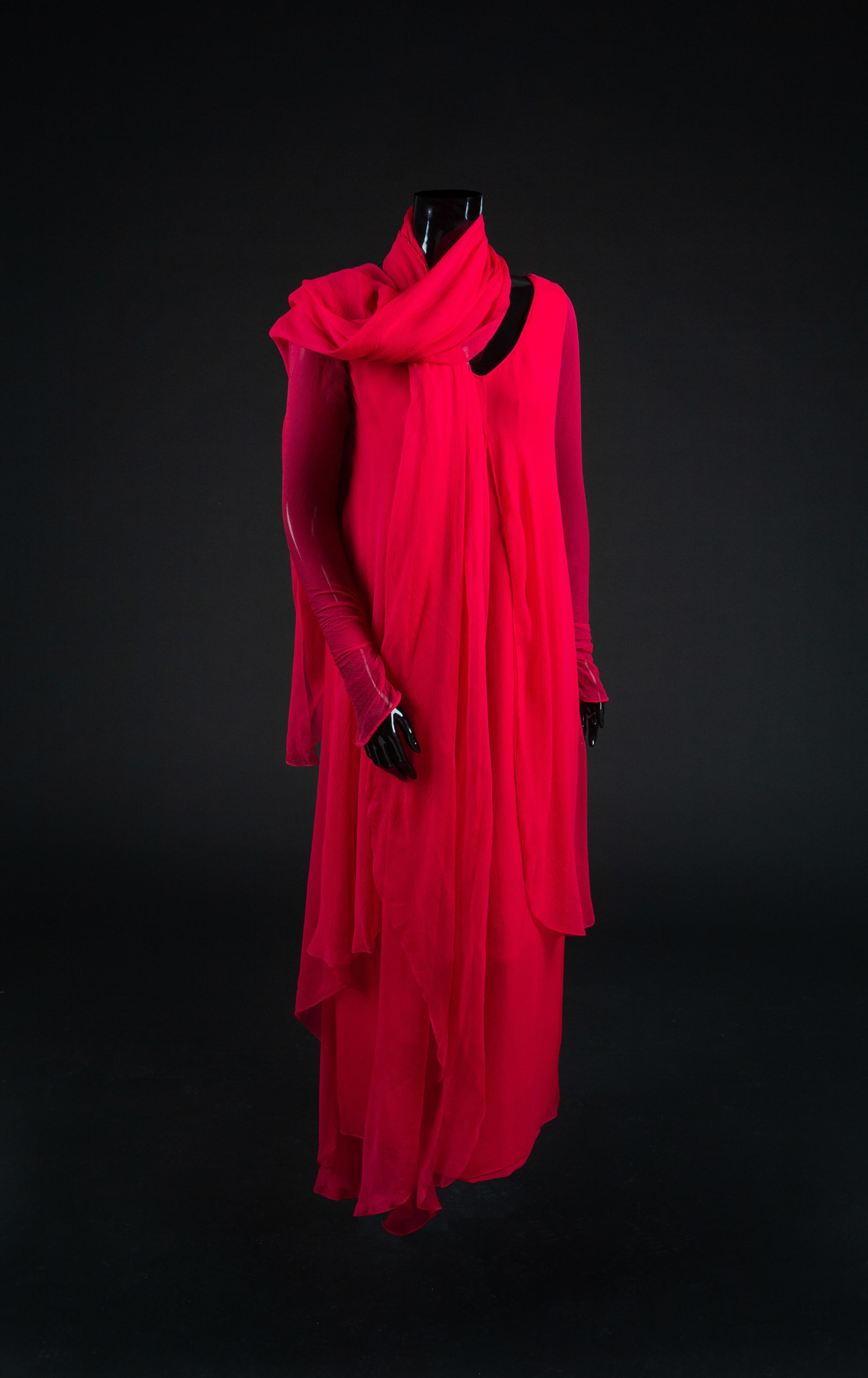 Dress, Shawl, Earrings, Ring and Bag, 1988. Dress designed by Paul Zastupnevitch and made by Western Costume Company in Los Angeles — Worn by Olivia de Havilland for the 60th Academy Awards in 1988 when she presented the award for best art direction.