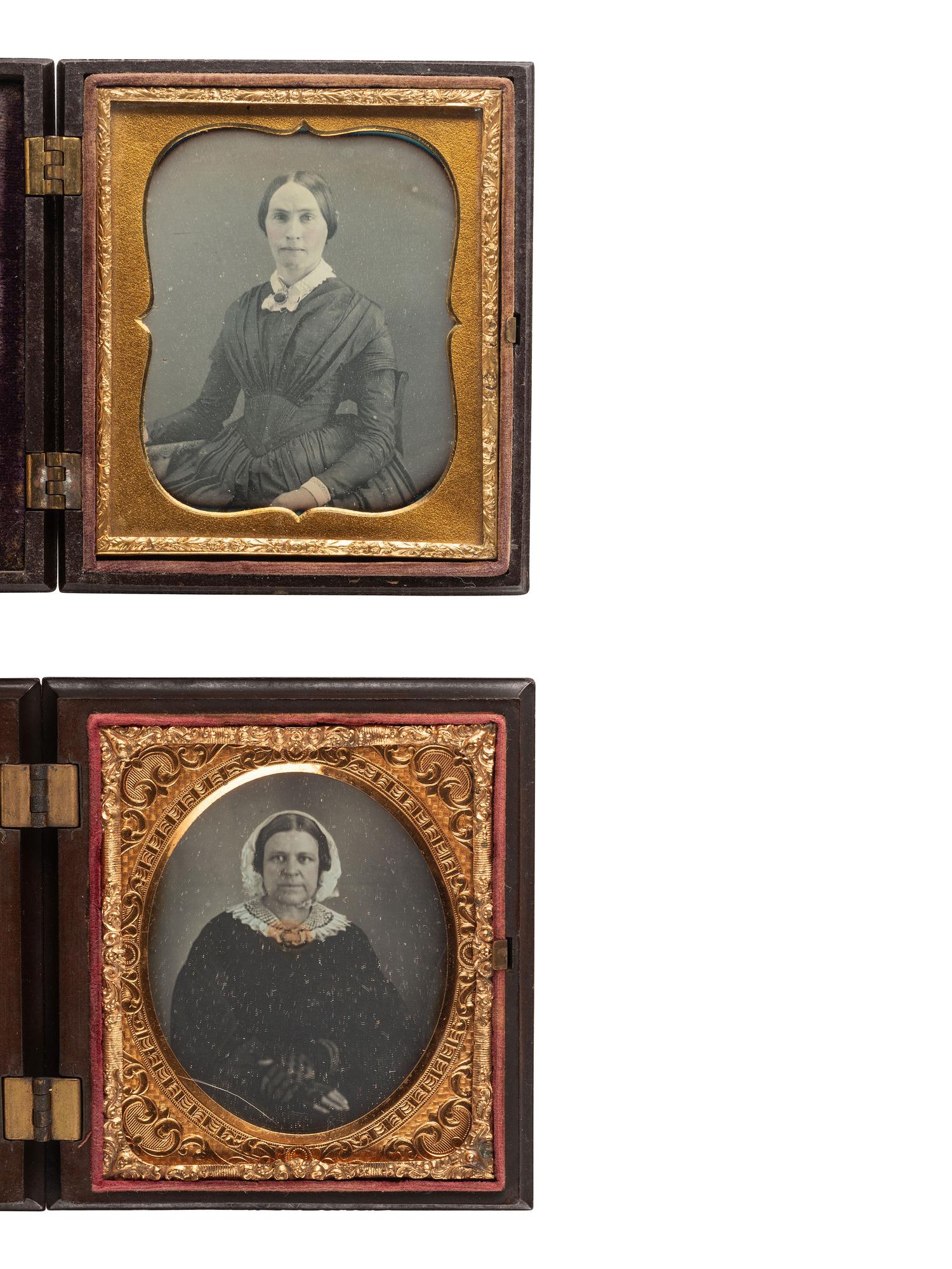 [EARLY PHOTOGRAPHY]. 9 figural, floral, and geometric Union cases containing images of women.
